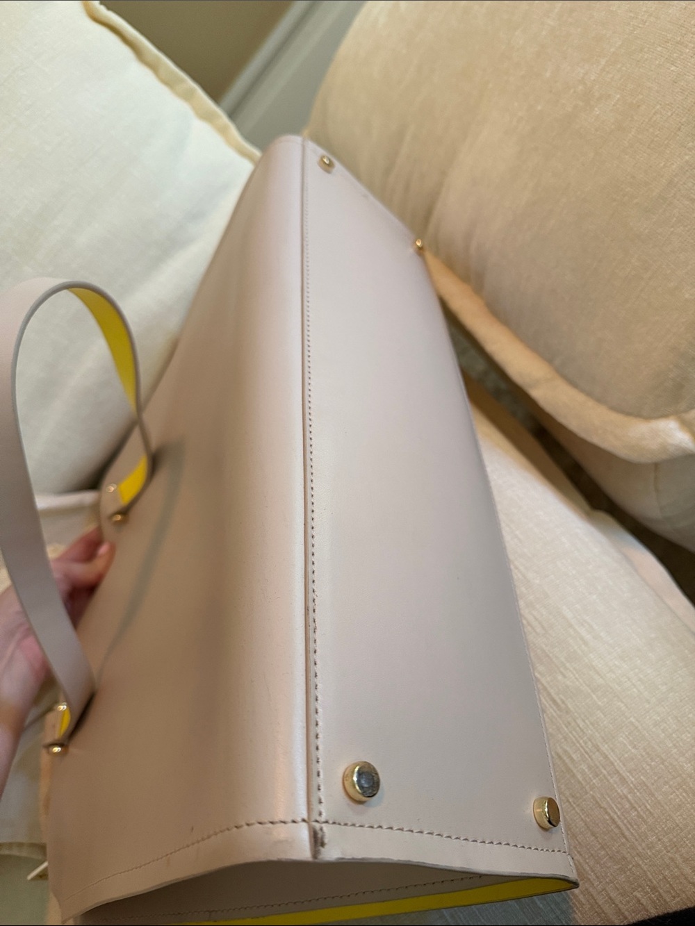 kate spade taupe tote with yellow handles - Picture 5 of 5